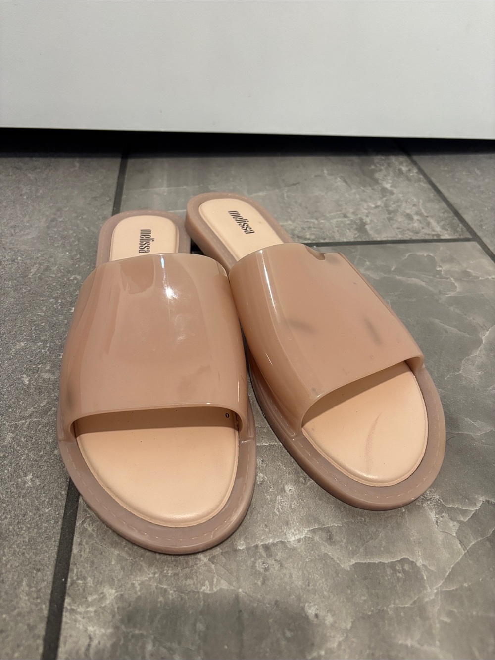 Melissa Glossy Nude Slide Mules